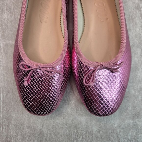 J. Crew Ballet Flats Size 7.5 Metallic Pink Leather Dressy Bow Ballerina Shoes - Picture 3 of 11